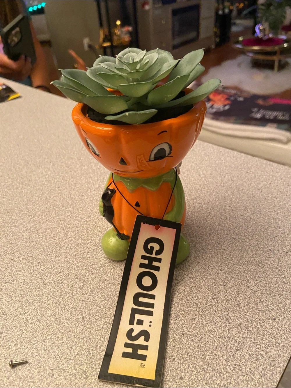 Orange Pumpkin Planter with Green Accents - Decorative Home Accent